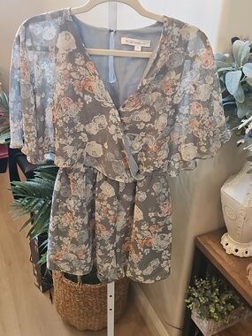 BCBGeneration Dusty Blue Floral Romper Size S